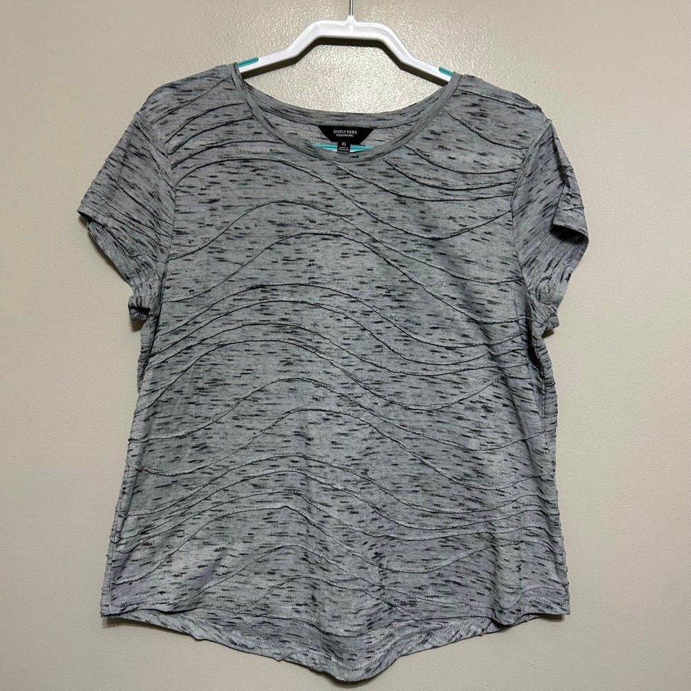 Simply Vera Wang Blouse XL Grey Wavy Textured Space Dye Modern Athleisure Tee